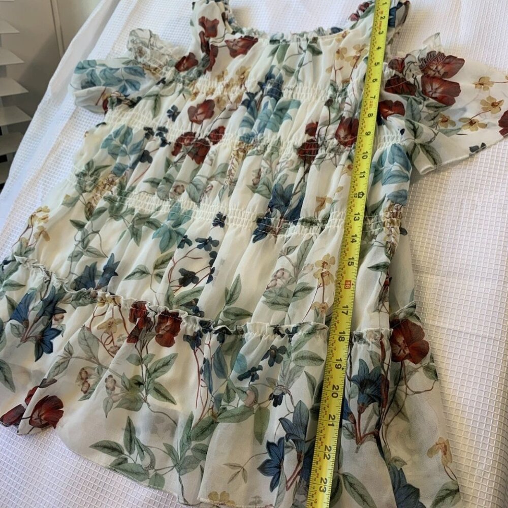 (G-209)Willow & Clay Women’s Floral Cold Shoulder Blouse Size S Boho Sheer Peplu - Picture 8 of 9